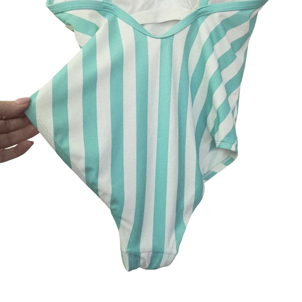 Kona Sol | Striped Plunge V-Neck One Piece Swimsuit